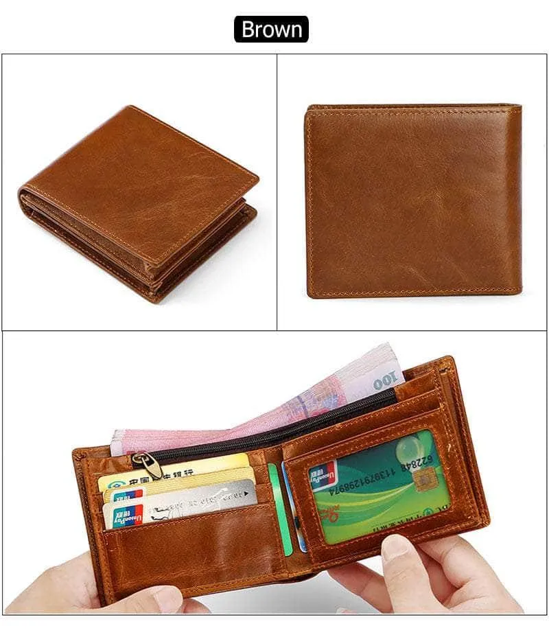 RFID Wallet Anti Theft Scanning Leather Wallet Trifold Purse