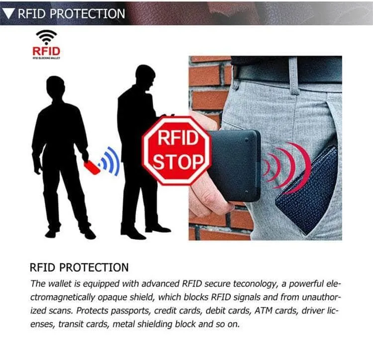 RFID Wallet Anti Theft Scanning Leather Wallet Trifold Purse