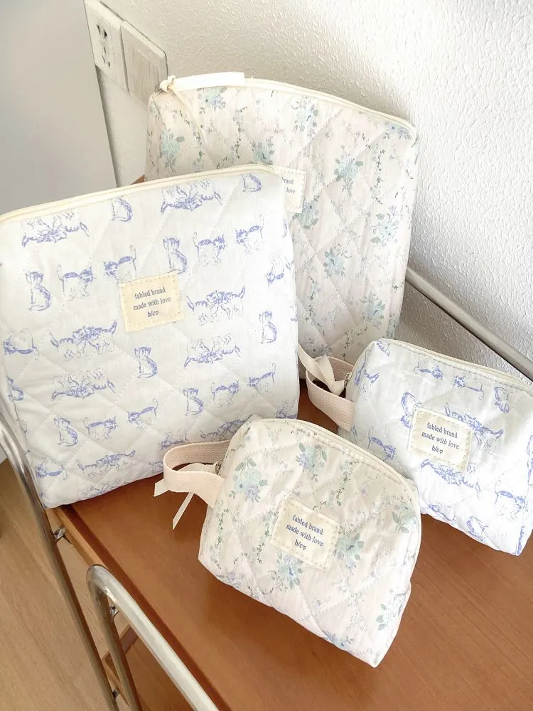 Seaside Blue Floral Makeup Bag