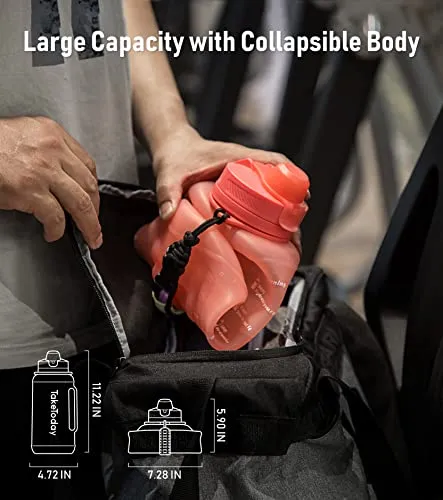 TakeToday 68 oz Collapsible Water Bottles With Straw, Half Gallon