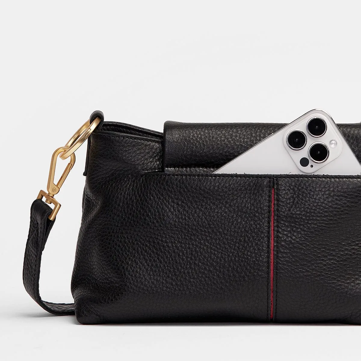 VIP SATCHEL - Black/Brushed Gold Red Zip