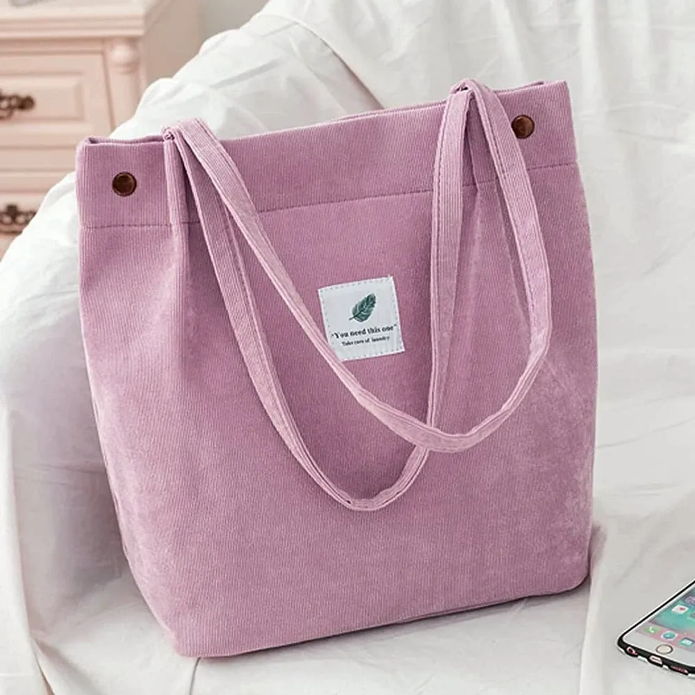 Women Corduroy Shopping Tote Bags