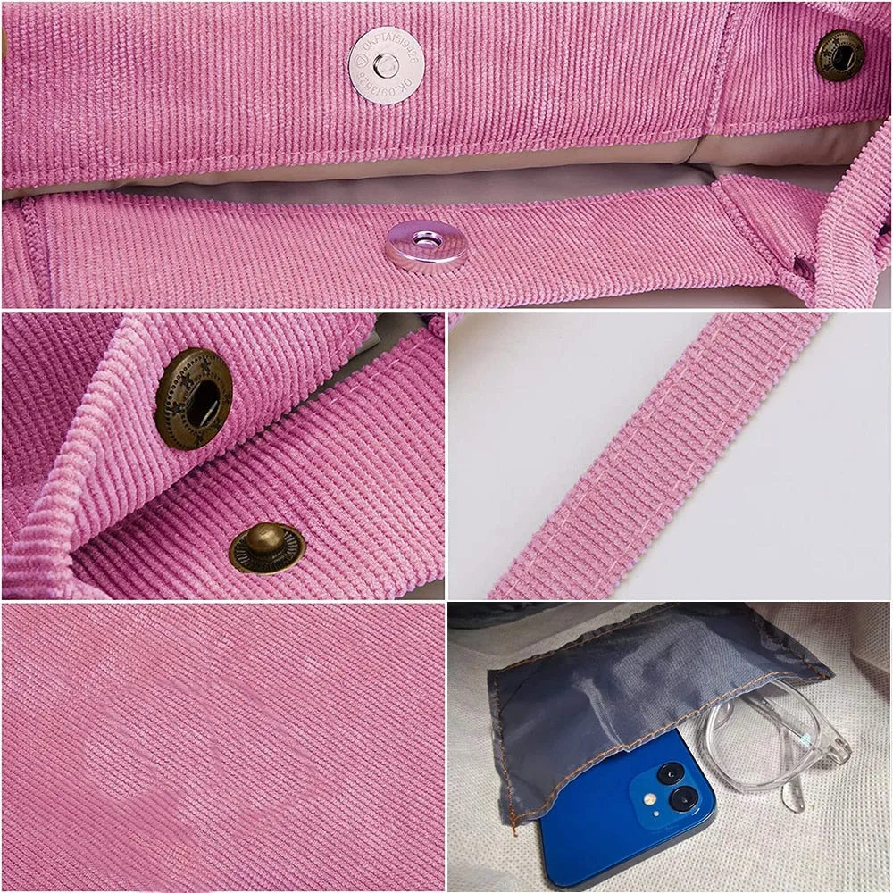 Women Corduroy Shopping Tote Bags
