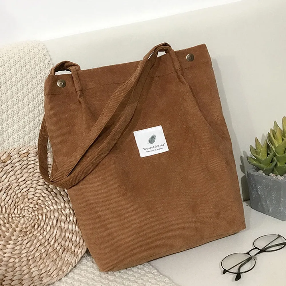 Women Corduroy Shopping Tote Bags