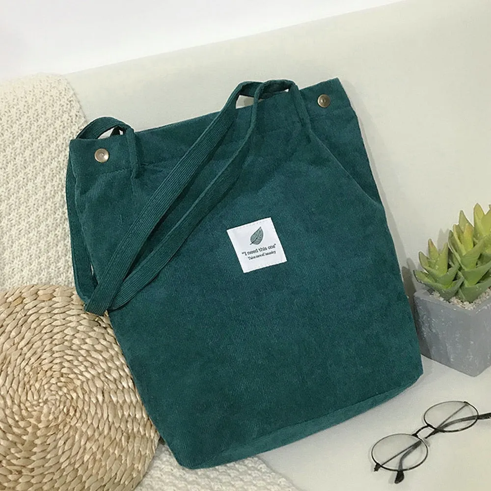 Women Corduroy Shopping Tote Bags