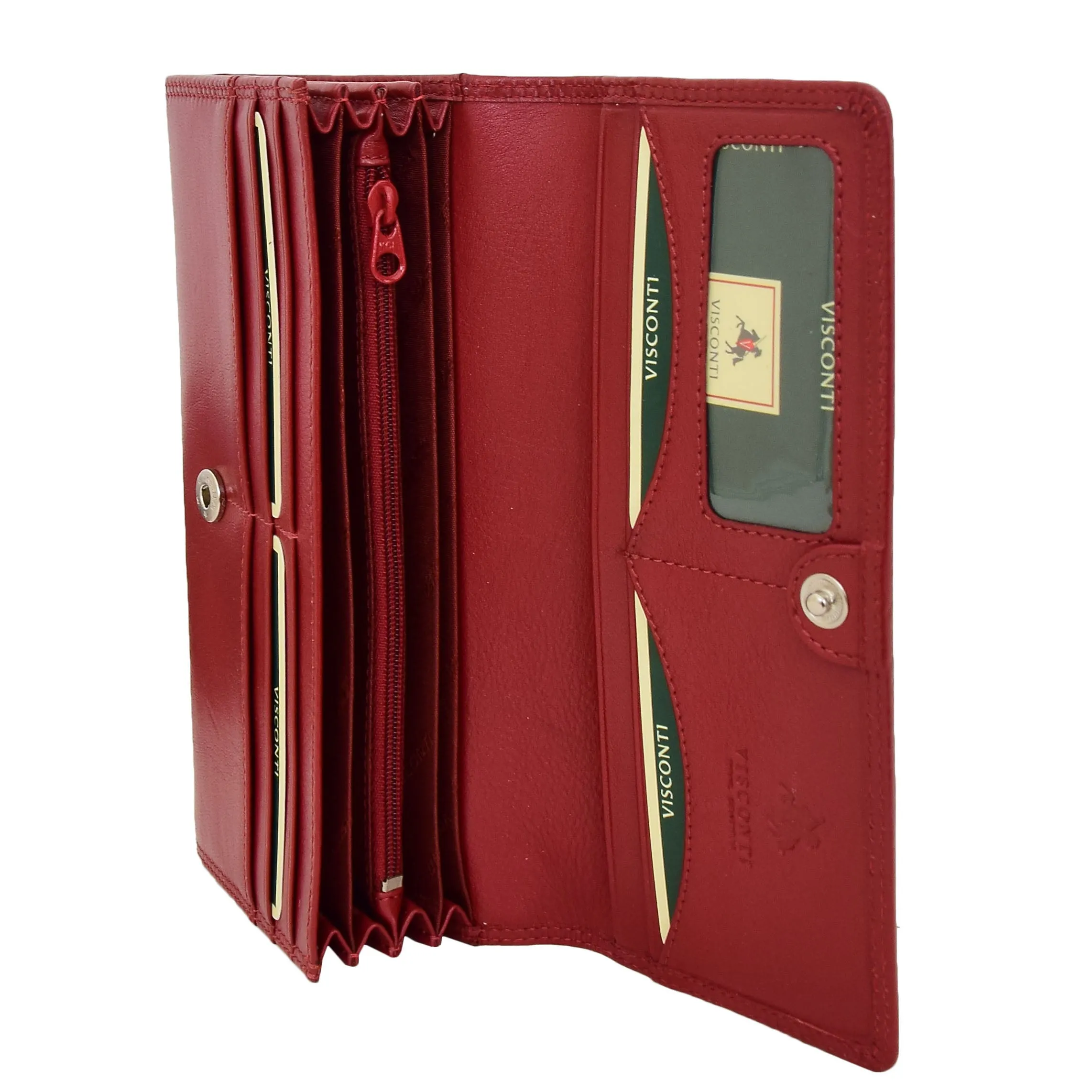 Womens Soft Leather Clutch Purse Envelope Style Wallet AVT3 Red