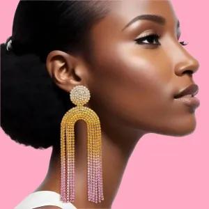 Yellow Luxury Gradient Pave Rhinestone Fashion Earrings