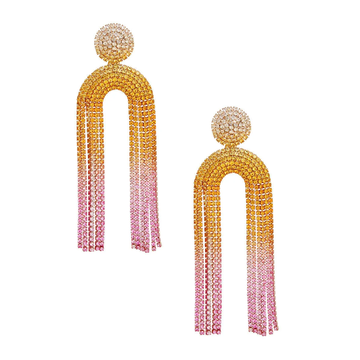Yellow Luxury Gradient Pave Rhinestone Fashion Earrings